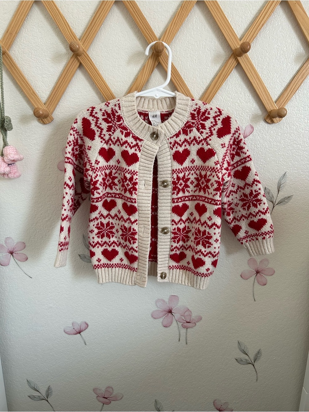 H&M Cream and Red Heart Fair Isle Cardigan